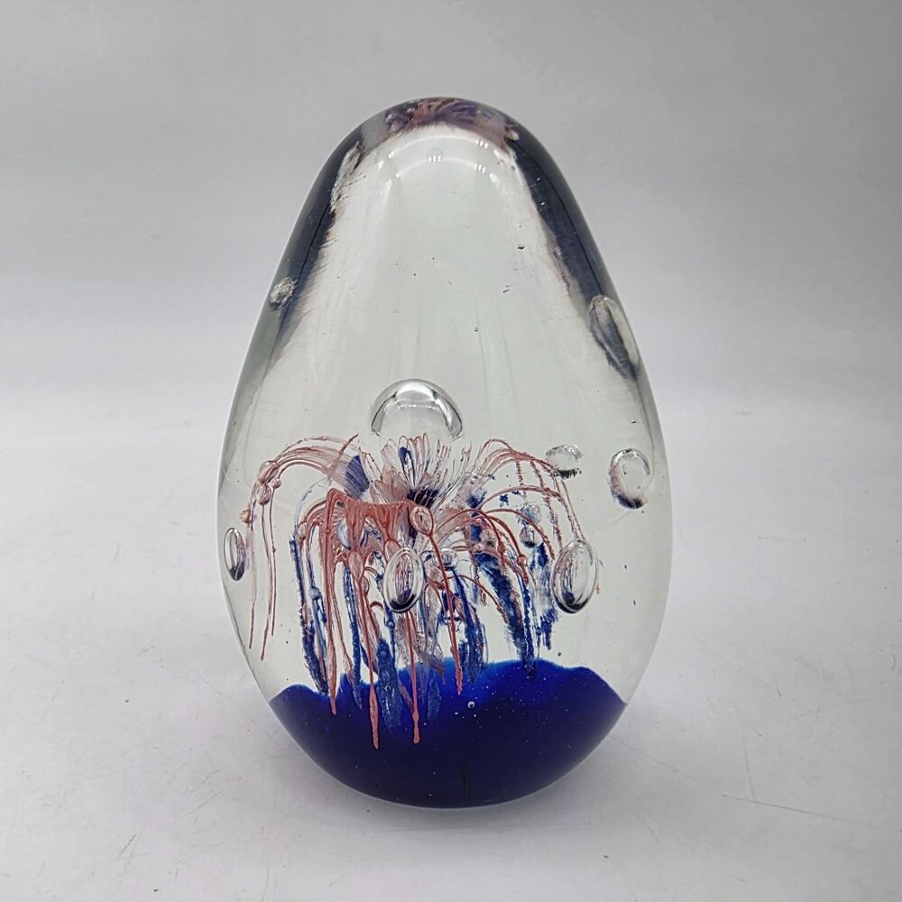 Vintage Paperweight With Abstract Blue & Pink Jellyfish Design 3.5"